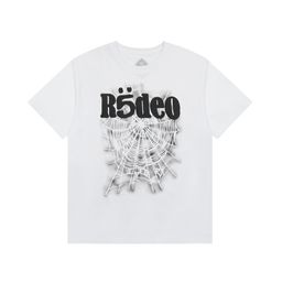 thumbnail for Comercio exterior marca de moda europea y americana retro ins media manga tela de araña impresión verano suelta tendencia casual camiseta de manga corta para hombres y mujeres