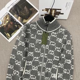 thumbnail for High-End Nanyou g Brand New Towel Embroidery Stand Collar Zipper Double g Full Print Knitted Wool Cardigan, Unisex