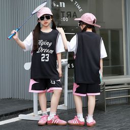thumbnail for Summer girls' short-sleeved sports suit medium and large children's casual training Jersey primary and secondary school students' quick-drying short-sleeved basketball clothes