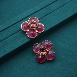 thumbnail for Maillard red earrings Western pre-owned reflux Christmas gift pouring jelly glass clover stud earrings