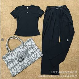 thumbnail for 2026 New AL Yoga Slimming Short Sleeve Casual Crew Neck Exquisite Small Logo Simple Top + Woven Long Fabric