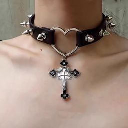 thumbnail for Diablo Gothic Punk Spice Choker Leather Collar Women's Y2K Sweet Cool Clavicle Chain Cross-border Explosion Necklace