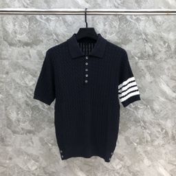 thumbnail for TB summer new heavy work twist lapel four-bar knitted polo shirt trendy fashion casual versatile for men and women