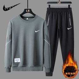 thumbnail for Marca de dropshipping, conjunto esportivo masculino de primavera e outono, novo moletom casual com gola redonda, conjunto de duas peças soltinho e versátil.