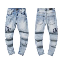 thumbnail for Purple Brand Cross-border Splash Ink Printed High Street Retro Ripped Casual Trendy Denim Trousers for Men and Women