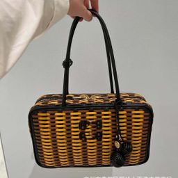 thumbnail for 2025 new MIU home woven Beau briefcase fashion high-end handbag casual and versatile underarm bag for women
