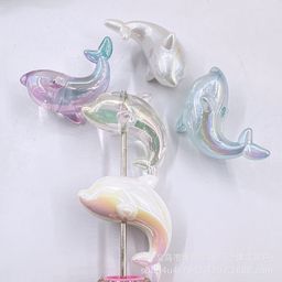 thumbnail for 镀UV彩亚克力通孔海洋动物透明双色小海豚串珠diy手机链饰品 配件