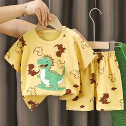 thumbnail for Children's Short-sleeved suit Cotton Girls' Summer Wear Boys T-shirt Baby Baby's Clothes Korean Style Children's Wear Shorts Sports