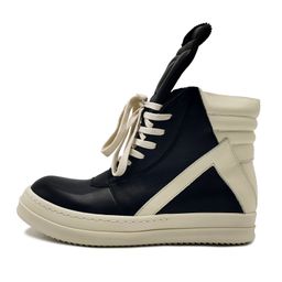 thumbnail for 25 New Autumn and Winter Men&#039s Shoes High-Top Shoes Black and White Large Inverted Triangle Shoes Cowhide Large Size 48 Thick Sole Couples European and American