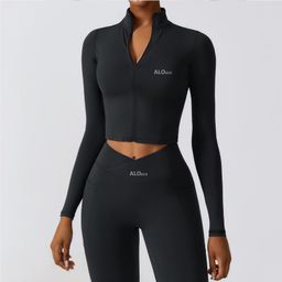 thumbnail for Alosco Summer Sports Suit Quick-Drying Stand-Up Collar Long-Sleeved Jacket Yoga Wear Zipper Cycling Tight Pants Al