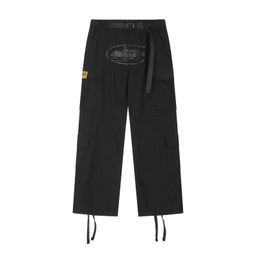 thumbnail for American Trendy Brand Cor Devil Cargo Pants Men&#039;s Multi-Flap Pocket Pants Side Buckle Retro Loose Straight Drawstring Ankle Teiz Island