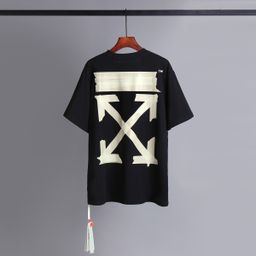 thumbnail for Off Hot Stamping Tape Printing Warlike Men&#039;s Large Size Short-Sleeved Ow Loose Round Neck Women&#039;s T-Shirt Couple White Same Style