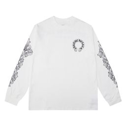 thumbnail for Cross-border correct version of Crowe Chrome Heart high quality double yarn cotton men&#039s and women&#039s printed long sleeve T-shirt