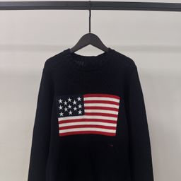 thumbnail for 2025 Autumn/Winter New Heavy Embroidery Five-Pointed Star Striped National Flag Pullover Crew Neck Knitted Sweater for Men and Women