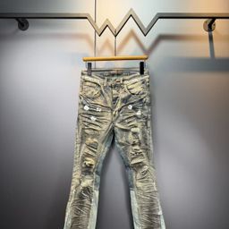 thumbnail for Purple-Brand Niche Brand High Street Patchwork Ripped High-Stretch Slim-Fit Flared Jeans Spring and Autumn Pants