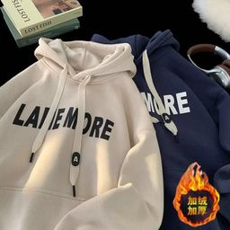 thumbnail for Moletom com capuz pesado americano masculino outono e inverno exportação nova marca de moda juventude forrado de lã jaqueta de estudante do ensino médio