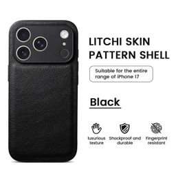 thumbnail for Compatible with Apple 17pm leather phone case, iPhone 18 pro, lychee texture, leather texture 14, 13, leather 12 protective case