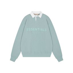thumbnail for ESSENTIALS waffle polo shirt men's FOG double line Spring and Autumn loose long sleeve fashion brand couple's sweater