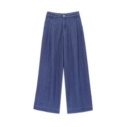 thumbnail for Cross-Border European and American Clothing Aliexpress Popular Lapel Wide-Sleeved Shirt Wide-Leg High-Waist Pleated Pants Denim Suit