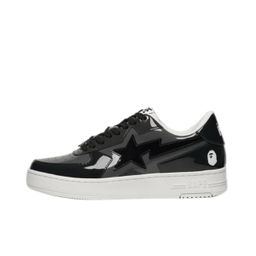 thumbnail for BAPESTALOW new independent black leather camouflage patent leather trendy couple low-top casual sneakers board shoes