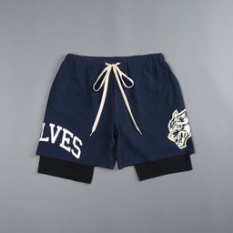 thumbnail for Shorts esportivos americanos de camada dupla masculinos de secagem rápida fitness corrida slim lining calças de treinamento de basquete de comprimento quarto