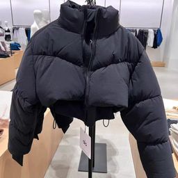 thumbnail for Alo Kim Ji-Soo Style Waist-Cinching down Cotton Jacket for Women, Short Thickened Zip-Up Slim Stand Collar Jacket Coat