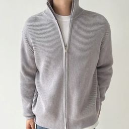 thumbnail for High-Weight Knit Sweater with Double Zippers, Casual Cardigan, High-Neck Men&#039s Autumn and Winter Sweater, Fashionable