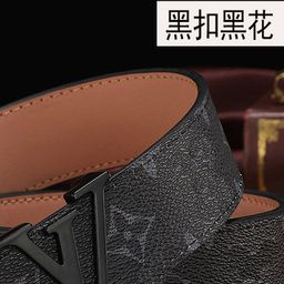 thumbnail for L Letter Buckle Belt Men's Genuine Leather Cowhide Belt Headless V Letter Belt Without Head Plaid Pattern Plate Buckle Trouser Belt