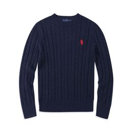 thumbnail for Autumn and Winter Round-Neck Cable Knit Sweater for Men, Business Casual Wool Blend Polo with Pony Logo, Couple Knitwear