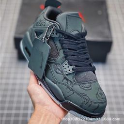 thumbnail for Aj4 White Sail White Black Racing Blue Thunder White Purple Buckle Basketball Shoes Joe 4 Thor White Cement High Top Men's and Women's Sports Shoes