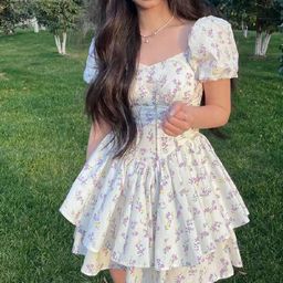 thumbnail for Vestido roxo floral francês com estampa de uva para mulheres, verão 2025, novo estilo, ombro único, decote quadrado, manga bufante, saia curta