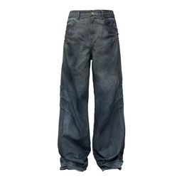 thumbnail for American Style High Street Retro Stacking Sense Niche Design Sense Scratch Dirty Wash Glazed Jeans YKK Zipper Fashion Hundred