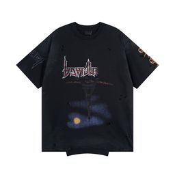 thumbnail for Paris SS24 new high version B home upside down night view Eiffel Tower Sanskrit letter graffiti hand-painted gradient short sleeve T-shirt