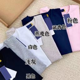 thumbnail for 2025 summer new classic right-angled shoulders slim solid color simple pony logo embroidery round neck 6 color T-shirt women