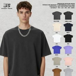 thumbnail for Cross-Border Heavyweight Pure Cotton 260g Vintage Distressed Short-Sleeve T-Shirt, Loose Fit, Washed Plain Color Base Shirt