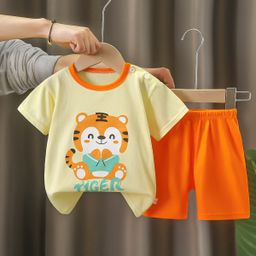 thumbnail for Children's Short-sleeved suit Cotton Girls' Summer Wear Boys T-shirt Baby Baby's Clothes Korean Style Children's Wear Shorts Sports