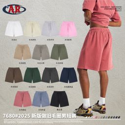 thumbnail for 2026 Summer New Style Washed Blue Patterned 420g Cross-Border European and American Pants Retro Terry Men's Sports Pure Cotton Shorts