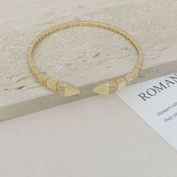 thumbnail for New fashion temperament light luxury zircon inlaid glossy snake bone shape niche women's open metal bracelet