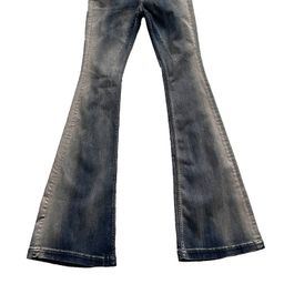 thumbnail for Calça jeans slim justa casual com micro-alças, estilo RO, lavagem degradê azul, elástica, comprimento até o chão, para homens e mulheres.