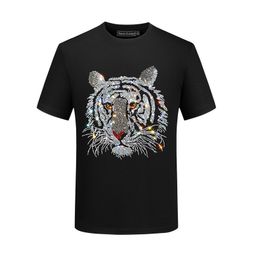 thumbnail for Cabeza de tigre Camiseta de manga corta para hombre 2023 nuevos hombres de seda de hielo ropa superior de verano camiseta de diamantes de imitación delgada media manga