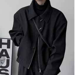 thumbnail for Dark design short wide-shoulder flight jacket men's 2025 autumn/winter simple suit lapel long sleeve top jacket