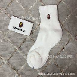 thumbnail for Nuevos calcetines de cabeza de mono BAPE algodón peinado calcetines de baloncesto de fondo de toalla engrosada para hombres y mujeres en la mitad de la pantorrilla
