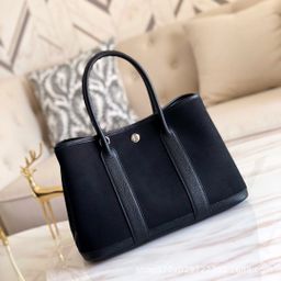 thumbnail for Handmade Wax Thread Mini Canvas Tote Bag Garden Bag Cowhide Stitching Contrasting Color Satchel Shopping Bag Shoulder Tote Bag