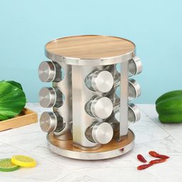 thumbnail for New Household Rotating Seasoning Bottle Rack Multifunctional Seasoning Storage Rack Set Perforated Stainless Steel Kitchen Storage Rack