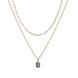thumbnail for Cross-border December birthstone double stacked necklace female rectangular pendant December birthstone 18k real gold plating
