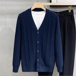 thumbnail for Cardigã de malha masculino primavera e outono na moda high-end solto versátil casual camisola jaqueta negócios masculino topo