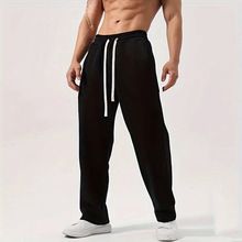 thumbnail for 2025跨境运动短袖灰色卫裤秋冬休闲宽松直筒抽绳阔腿加绒阔腿裤