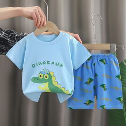 thumbnail for Children's Short-sleeved suit Cotton Girls' Summer Wear Boys T-shirt Baby Baby's Clothes Korean Style Children's Wear Shorts Sports