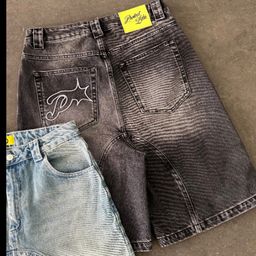 thumbnail for In Stock European & American Y2K Cross-border Vintage Casual American P Embroidered Loose Harajuku Washed Denim Five-Point Shorts Summer Shorts