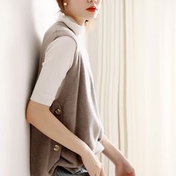 thumbnail for Autumn and Winter new wool knitted vest women's round neck pullover sweater button waistcoat college style loose plus size